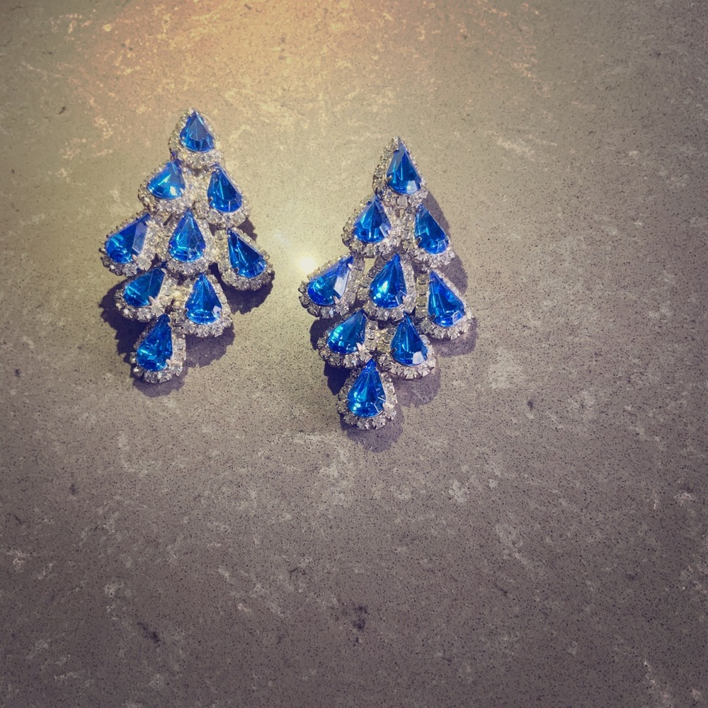 Blue Rhinestone Earrings